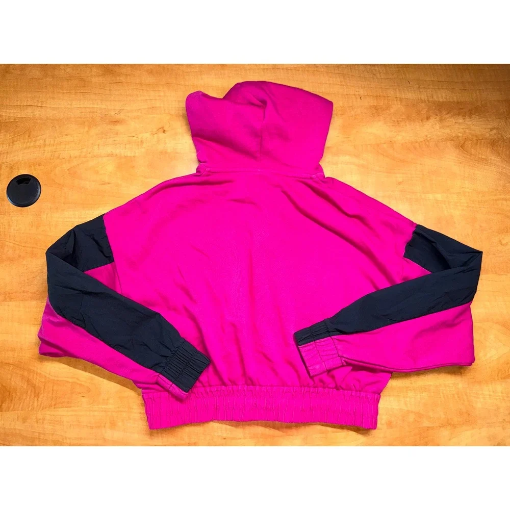 Nike Womens Quarter Zip Cropped Hoodie‎ Pink Black Swoosh Fleece Small